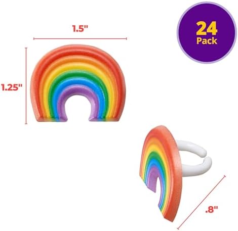 DecoPac Rainbow Cupcake Toppers, 24 Multi-Color Cake Decorations, Food Safe Cupcake Rings - 24 Pack