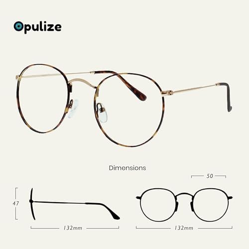 OPULIZE SOL Reading Glasses with Blue Light Blocking for Women and Men, Round Metal Frame, Spring Hinges, Computer Gaming Glasses, Brown Tortoiseshelll +2.5 (Pack of 1)