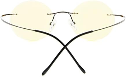 CessBlu Rimless Anti Blue Ray Titanium Round Computer Glasses Women Men Reading Eyeglass