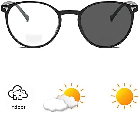 oriopxic Round Frame Photochromic Gray Bifocal Reading Glasses For Women Men Transition Bifocal Glasses