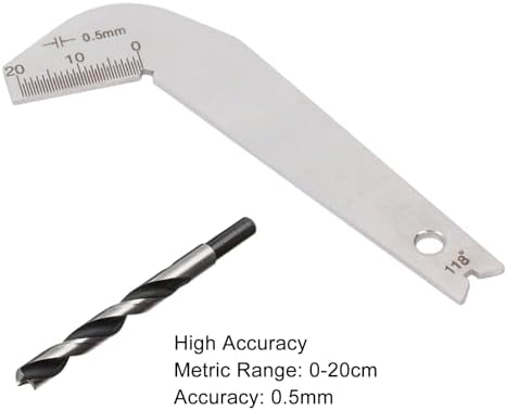 118° Drill Bit Sharpening Gauge, Stainless Steel Drill Bit Angle Gauge, Accurate 0.5mm, for Wood Metal, Compact Lightweight, Fast Efficient with Measurement Range 0-20mm