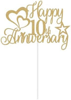 Glitter Happy 10th Anniversary Cake Topper, 10 Years Loved Blessed Wedding Anniversary Birthday Party Decorations Black