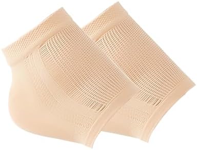 2 Pair Heel Moisturizing Gel Socks Silicone Heel Protector for Cracked Heel Treatment, feet Flesh Softener Brown
