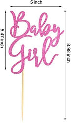 Baby Girl Cake Topper for Baby Shower or Newborn Cake Picks, Gender Reveal Party Decorations- Pink Glitter