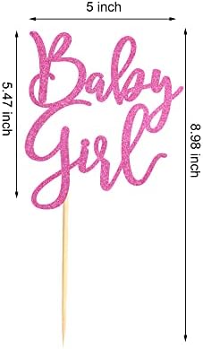 Baby Girl Cake Topper for Baby Shower or Newborn Cake Picks, Gender Reveal Party Decorations- Pink Glitter