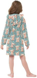 Cute Cartoon Pigs Pattern Bathrobe Hooded PJ Robe Soft Fleece Robe Pajama Sleepwears 2-12 Years