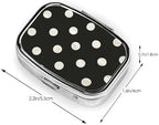 Black and White Polka Dot Printed Square Pill Organizer with 2 Compartments, Portable Mini Pill Box Pill Case for Medicine, Vitamin, Fish Oil, Supplements