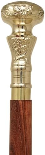 FYNJREX Travelers Compass Gentleman's Walking Stick, Fancy Cane for Women, Brass Handle and Hardwood Cane, Fold able Wooden Canes, Gift Idea