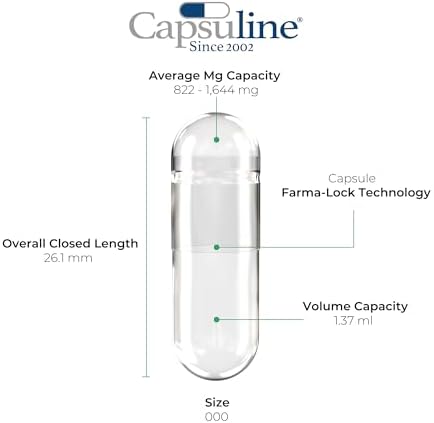Capsuline Size 000 Empty Gelatin Capsules, Clear - 1000 Count | Gluten Free, Kosher, Non-GMO Certified | Pure Bovine Pill Caps for DIY Supplement Filling