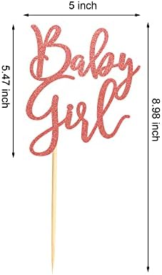 Baby Girl Cake Topper for Baby Shower or Newborn Cake Picks, Gender Reveal Party Decorations- Rose Gold Glitter