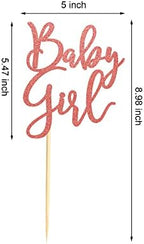 Baby Girl Cake Topper for Baby Shower or Newborn Cake Picks, Gender Reveal Party Decorations- Rose Gold Glitter