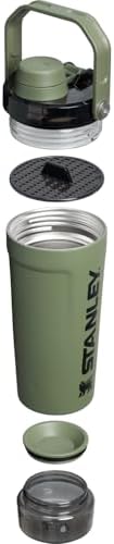 STANLEY Vitalize Shaker Bottle 20 oz | Leakproof Insulated Stainless Steel Shaker Cup | Base Storage and Twist On Fast Flow Lid | Protein Shakes and Pre Workout Powder | BPA-Free | Dried Pine
