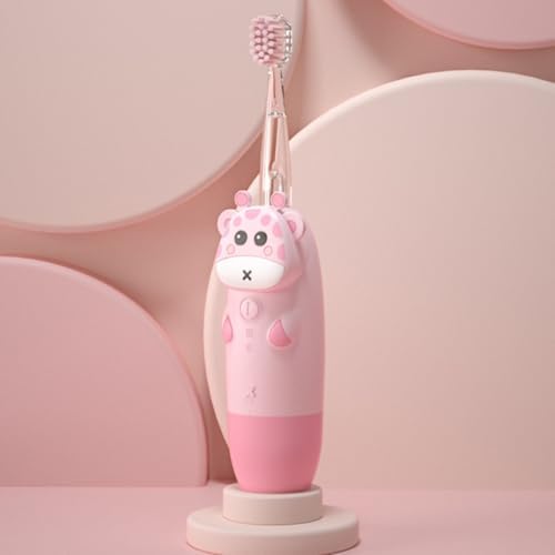 Beaupretty Electric Toothbrush Sonic Toothbrush Set with 4pcs Pink Deer Handle and 2 Replacement Heads USB Rechargeable for Oral Care