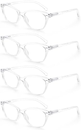 HEEYYOK 2.50 Reading Glasses Women Clear for Small Face 4-Pack Transparent Cat Eye Readers For Womens,Cheaters Eyeglasses for Reading Lightweigth Flexible Spring Hinge