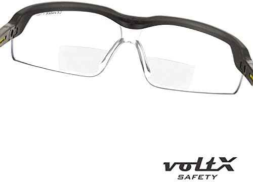 voltX GT ADJUSTABLE Bifocal Reading Safety Glasses (Clear Lens +2.5), ANSI Z87.1+ & CE EN166FT, Anti fog coated, UV400 Lens, Tilt & length adjustable earstems, clip on safety cord.