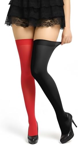 Syhood Mardi Gras Silk Thigh High Stockings, Nylon Stocking Sheer Thigh High Stockings for Halloween Cosplay