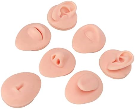 Soft Silicone Flexible Model Body Part Displays Set, Body Piercing Practice Model Simulation Ear Eye Nose Mouth Tongue and Belly Button Model for Novice Piercer (Light Skin Colour)