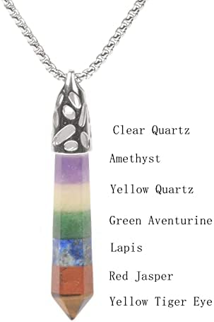 Justinstones Gemstone Hexagonal Pointed Reiki Chakra Pendant Necklace 20"