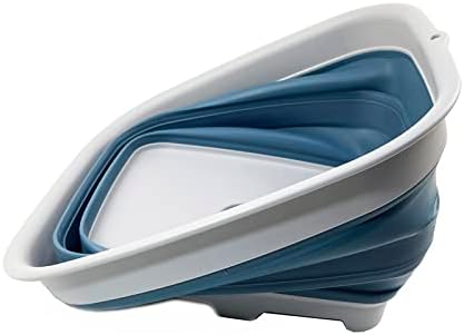 SAMMART 15L (3.9 Gallon) Collapsible Dishpan with Draining Plug - Foldable Washing Basin - Portable Dish Washing Tub - Camping & Space Saving Kitchen Storage Tray (Grey/Steel Blue)