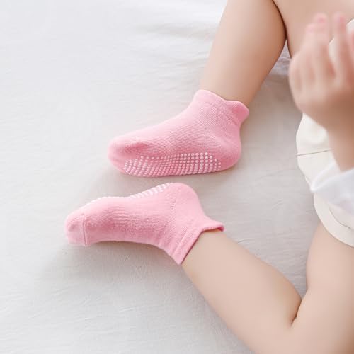Aroveea Non Slip Grip Ankle Baby Socks 12 Pack for Toddler Boys and Girls Kids,Infant Cute Cotton Baby Socks