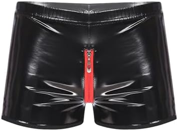 Freebily Men's Wet Look Latex PVC Leather Shorts Swimsuits Bulge Pouch Boxer Brief Club Hot Pants
