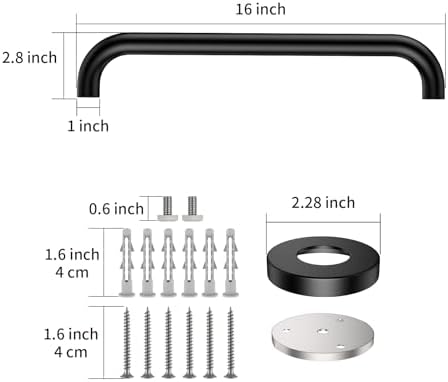 2 Pack 16 Inch Matte Black Shower Grab Bar,ZUEXT Stainless Steel Wall Mount Safety Grab Bar Handle,Bathroom Balance Bar, Safety Hand Rail Support - Handicap, Elderly, Injury, Senior Assist Bath Handle