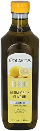 Colavita Lemon Extra Virgin Olive Oil | Cold Pressed EVOO Blended with Natural Lemon Flavor | Perfect for Marinades, Dressings, Dipping, Grilling and Roasting | 32 Fl Oz (1 Qt)