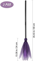 Ipetboom 2pcs Halloween Witches Broom Halloween Costume Broomstick Props Dress Up for Cosplay Party, Purple, 35.43 Inches