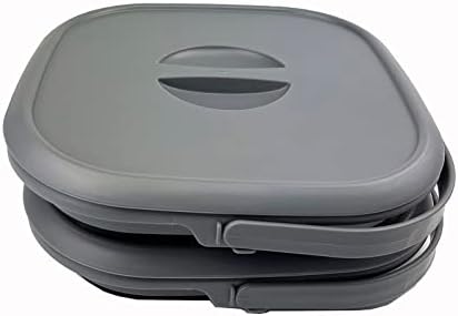 SAMMART 8.5L (2.2 Gallon) Collapsible Square Handy Bucket with Lid/Foldable Square Water Pail with Lid/Portable Tub with Handle and Lid (Grey/Black (Set of 2))