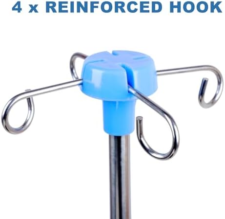 IV Poles for Wheelchair Infusion Stand, Medical Grade Reinforced Stainless Steel Portable IV Stand with 4 Hooks and Solid Metal Base, Telescopic Iv Pole Adjustable Height 29.5-52.5 Inches