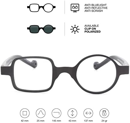DIDINSKY readers presbyopia reading glasses anti blue light for men and women. Rubber touch, flexible temples and anti-reflective lenses. Graphite +1.5 - DALI BIO