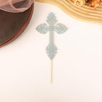 Cross Cake Topper - Glitter Sky Blue Baptism Cake Decor for Baby Shower, God Bless or Holy Communion (Sky Blue)