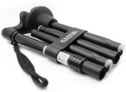 KMINA Ergonomic Walking Cane for Women and Men (Right Handed), Anatomical Palm Grip, Adjustable Height, Foldable and Lightweight, Anti Slip Ferrule