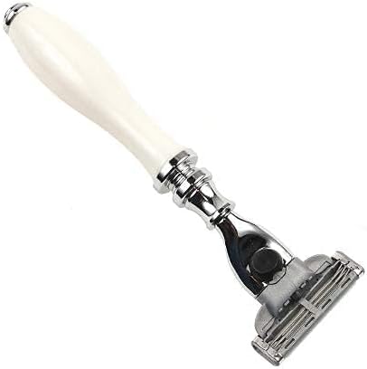 Parker – Deluxe Mach 3 Razor with Triple Blades for Close Shave – Premium White Resin Handle with Chrome Trim