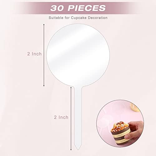 Chunful 30 Pack 2 Inch Circle Acrylic Custom Cupcake Topper, DIY Clear Blank Cake Personalized Cupcake Topper with Sticks for Birthday Party, Graduation, Wedding, Mother's, Baby Shower Cake Decoration