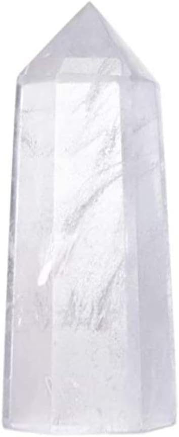 Angelstones Natural Clear Quartz Gemstone Healing Crystal Hexagonal Pointed Reiki Chakra Faceted Prism Wand Carved Stone Figurine Home Decor