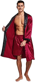 Tony & Candice Men's Satin Robe Lightweight Long Sleeve Silk Kimono Bathrobe with Shorts Set Sleepwear