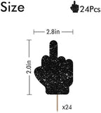 24PCS Middle Finger Cupcake Toppers, Divorce Party Cake Decorations, Funny Dessert Dessert Picks, Women Birthday Party Decoration - Black Glitter