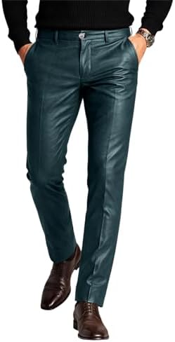 Mens Faux Leather Dress Pants Slim Fit Stretch Elastic Waist Leather Pants for Men Disco Motorcycle Style Trousers