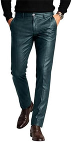 Mens Faux Leather Dress Pants Slim Fit Stretch Elastic Waist Leather Pants for Men Disco Motorcycle Style Trousers