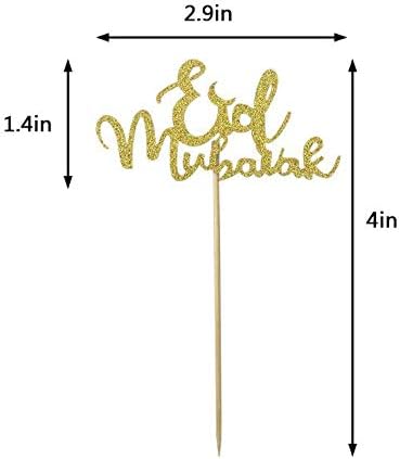 Confetti Eid Mubarak Cup Cake Topper Ramadan Kareem Party Decorations Islamic Muslim Party Decors Supplies Gold Glitter 20Pcs
