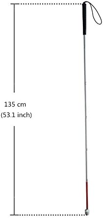 Aluminum Mobility Folding White Cane for Vision Impaired and Blind People (Folds Down 6 Sections) (135cm (53.1inch, Black Handle)