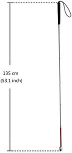 Aluminum Mobility Folding White Cane for Vision Impaired and Blind People (Folds Down 6 Sections) (135cm (53.1inch, Black Handle)