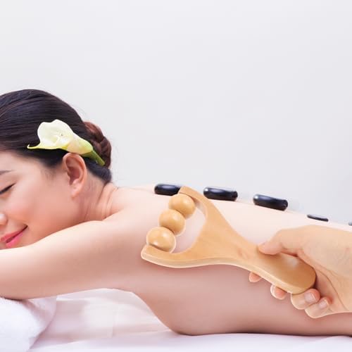 Wooden Massage Roller Tool Set for Full Body Relief Neck Shoulder Foot Leg Muscle Acupoint Therapy 2Pcs Compact Size 5.85 Inch Each