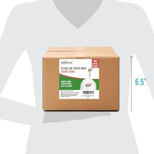 BEIDOU-PAC 30 Gallon Trash Bags Drawstring, 150 Count, White | Unscented | Heavy Duty Multi-purpose Garbage Bags Can Liners for Business Home Kitchen Commercial and Industrial