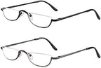 Viseng Half Frame Reading Glasses for Women Men Slim Half Moon Lens Readers Metal Semi Rimless eyewear Black+grey+1.75