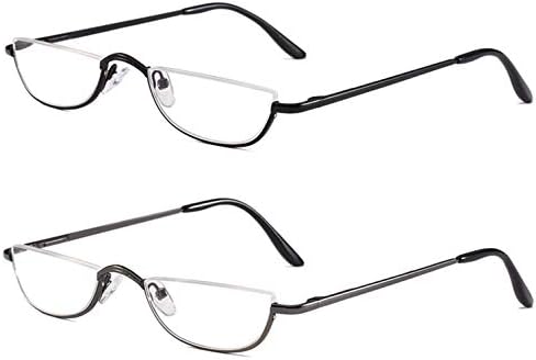 Viseng Half Frame Reading Glasses for Women Men Slim Half Moon Lens Readers Metal Semi Rimless eyewear Black+grey+1.5
