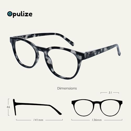 OPULIZE BLU Blue Light Blocking Glasses for Women Men, Cool Round Frame with UV and Eyestrain Protection, Anti-Glare Computer and Gaming Eyewear, Grey Tortoise (Pack of 1)