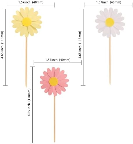 24Pcs Daisy Cupcake Toppers Flower Cake Topper Decorations Daisy Cake Decorations Chrysanthemum Cupcake Toppers Spring Daisy Flower Cake Picks for Birthday Wedding Supplies Multi
