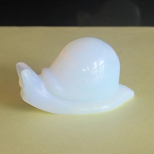 Hand Carved Gemstone Crystal Snail Figurine Animal Carving Statue Office Home Decor 2'' (White opalite)